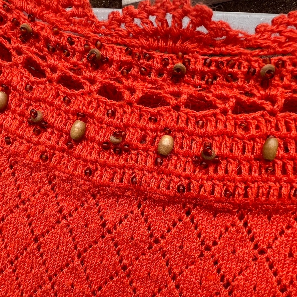 🍊Bright Orange Knit and Beaded Short Sleeve Top🍊